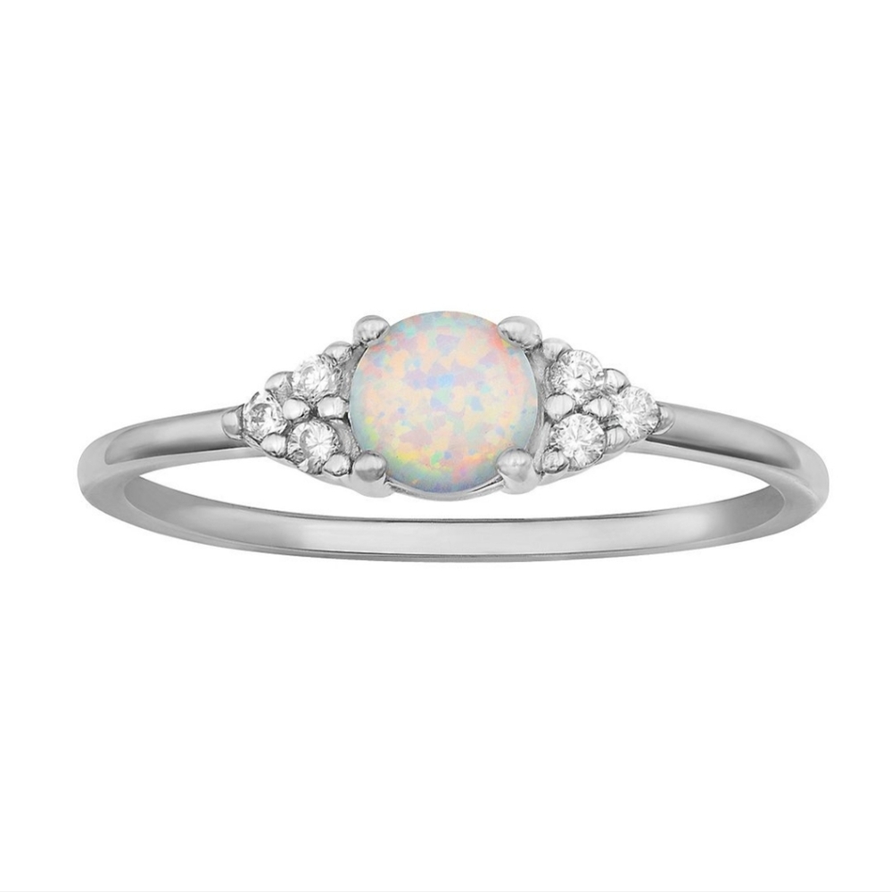 925 SOLID STERLING SILVER WHITE OPAL & CUBIC ZIRCONIA CLUSTER RING 8 9
